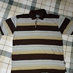 Men's Polo Shirt - Brown, Gray, and Tan Stripes